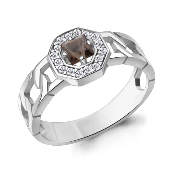 Кольцо из серебра с раухтопазом и фианитами