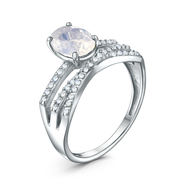 Кольцо из серебра с лунным камнем и фианитами