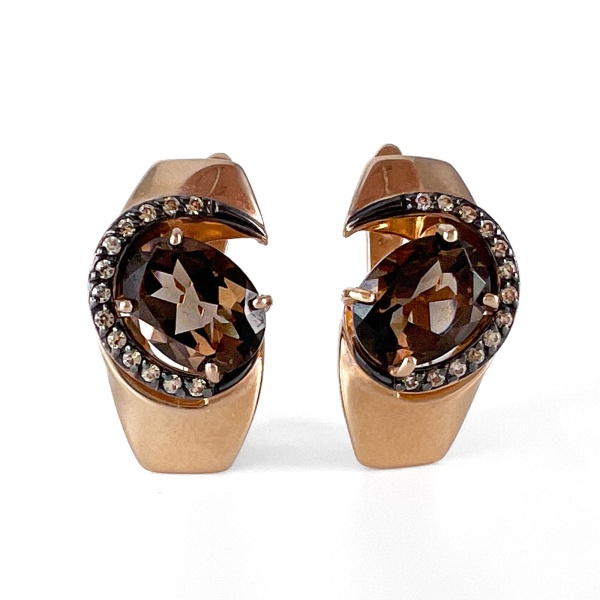 Серьги из золота с раухтопазом и фианитами