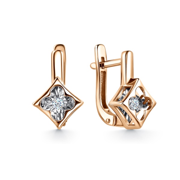 Серьги из красного золота с танцующим бриллиантом