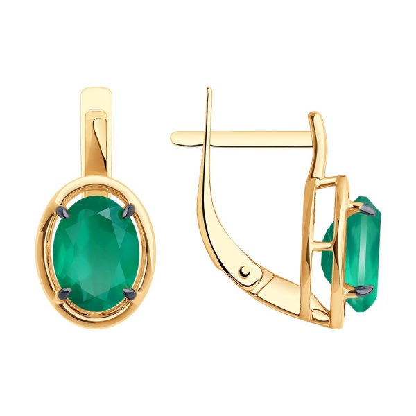 Серьги из красного золота с зелеными агатами