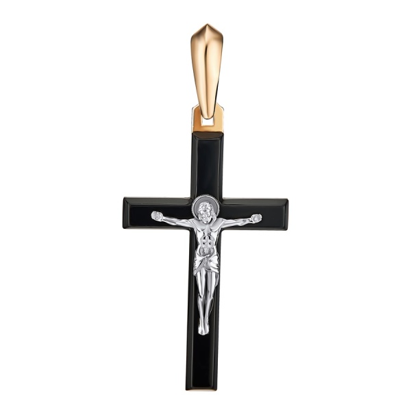 Крестик христианский из красного золота с агатом