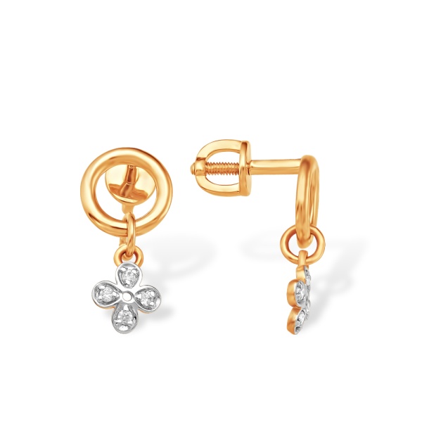 Серьги пусеты из красного золота с фианитами