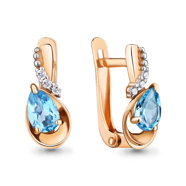 Серьги из красного золота с топазами и фианитами