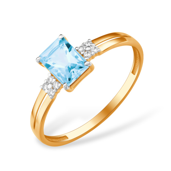 Кольцо из красного золота с аметистом и фианитами