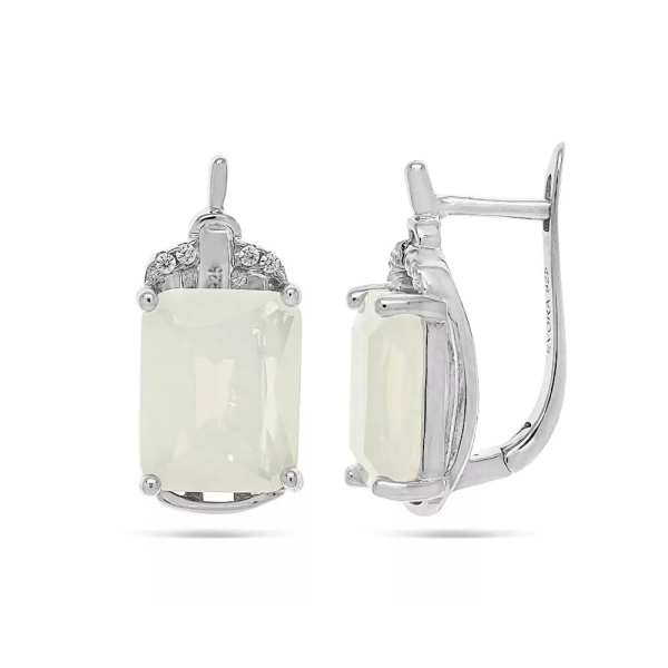 Серьги из серебра с лунным камнем и цирконами