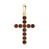 Декоративный крестик из красного золота с гранатами