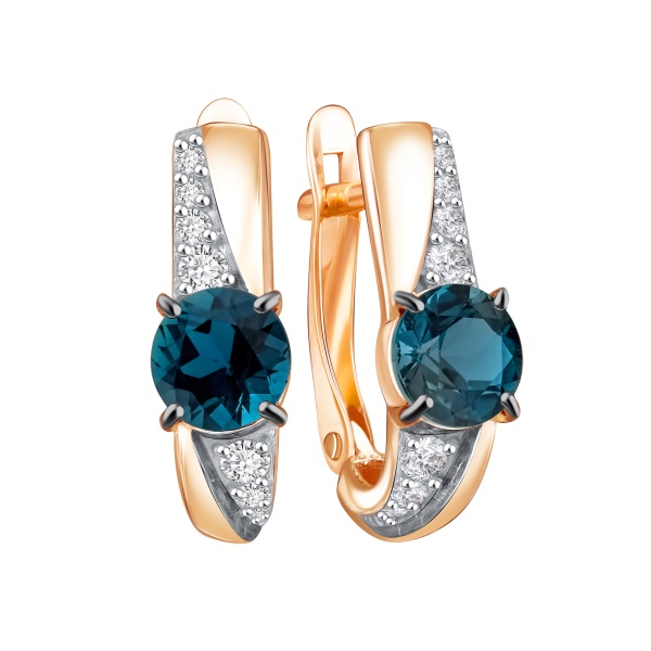 Серьги из красного золота с топазами и фианитами