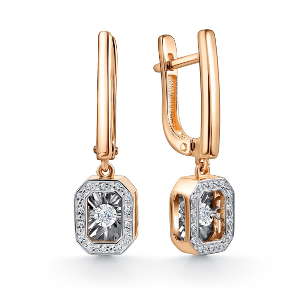 Серьги из красного золота с танцующим бриллиантом