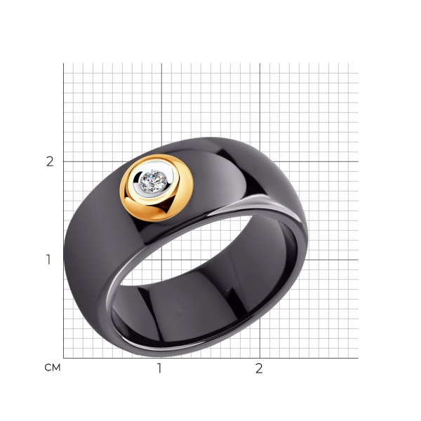 Кольцо из черной керамики с красным золотом и бриллиантом