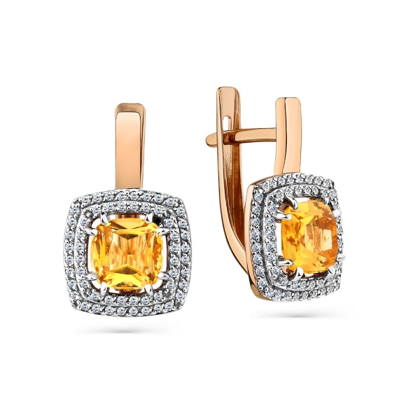 Серьги из красного золота с цитринами и фианитами