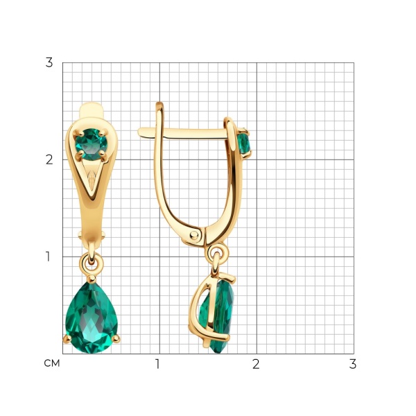 Серьги из красного золота с гидротермальными изумрудами