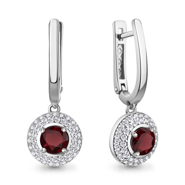Серьги из серебра с гранатом и фианитами