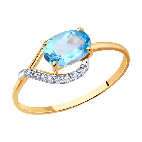 Кольцо из красного золота с топазом и фианитами