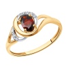 Кольцо из красного золота с гранатом и фианитами