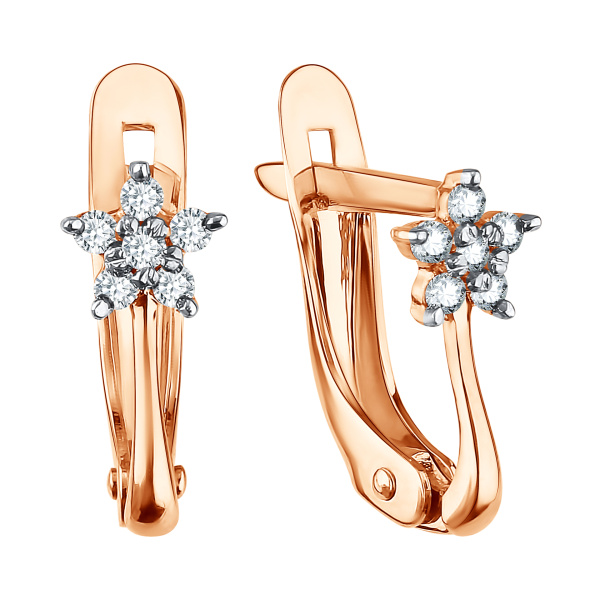 Серьги из красного золота с фианитами