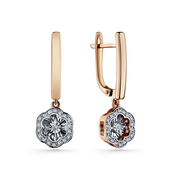 Серьги из красного золота с танцующим бриллиантом