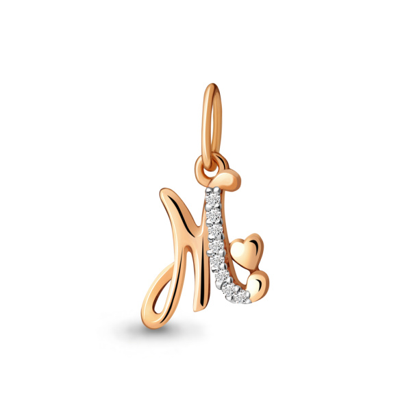 Подвеска из красного золота с фианитами «Буква М»