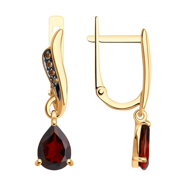 Серьги из красного золота с гранатами и фианитами