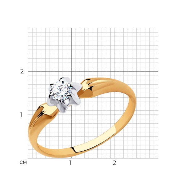 Кольцо из красного золота с фианитом