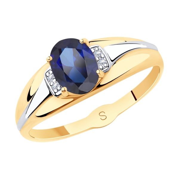 Кольцо из комбинированного золота с корундом и фианитами