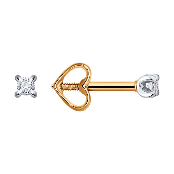 Серьги пусеты из красного золота с бриллиантами