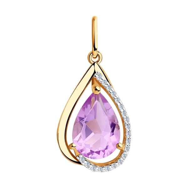 Подвеска из красного золота с аметистом и фианитами