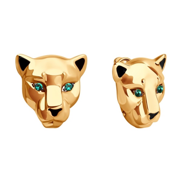 Серьги из красного золота с фианитами и эмалью