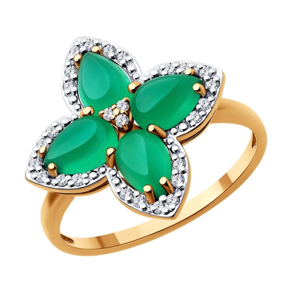 Кольцо из красного золота с агатами и фианитами