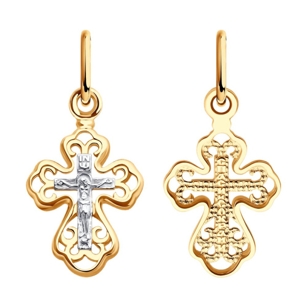 Крестик православный из комбинированного золота