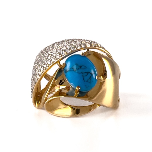 Кольцо из золота с бирюзой и фианитами