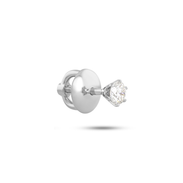 Одиночная серьга пусет из белого золота с бриллиантом