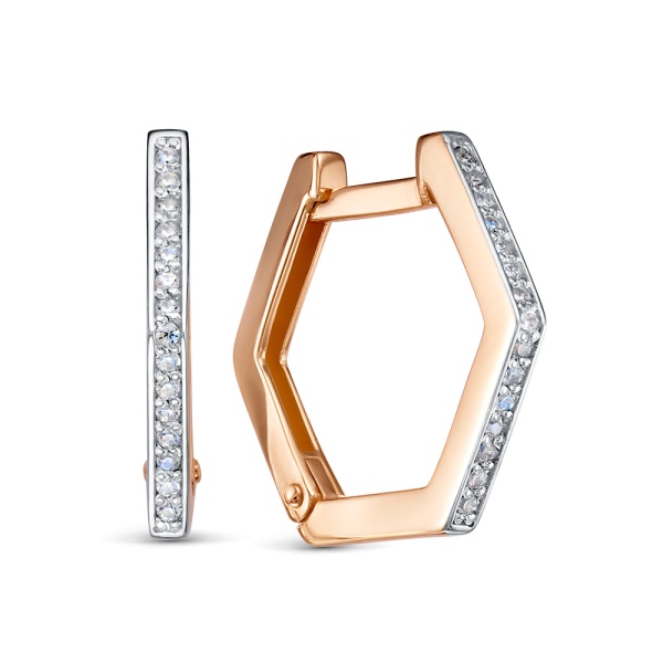 Серьги конго из красного золота с фианитами