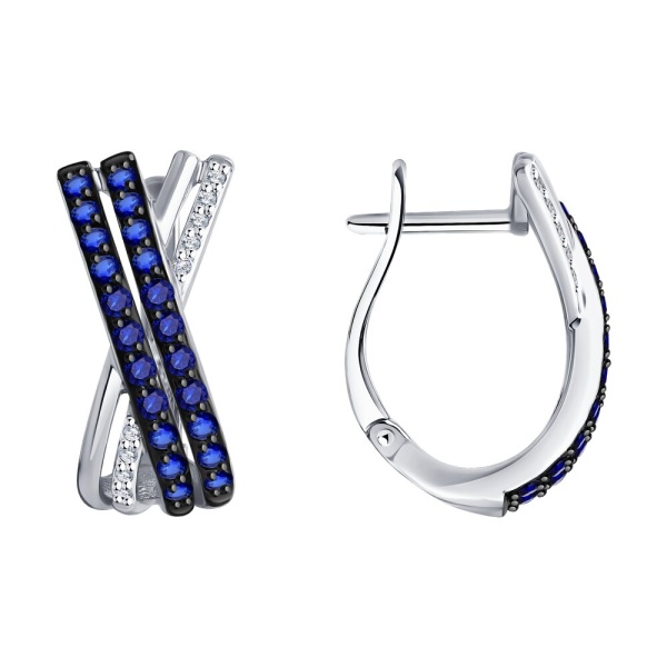 Серьги из белого золота с сапфирами и бриллиантами