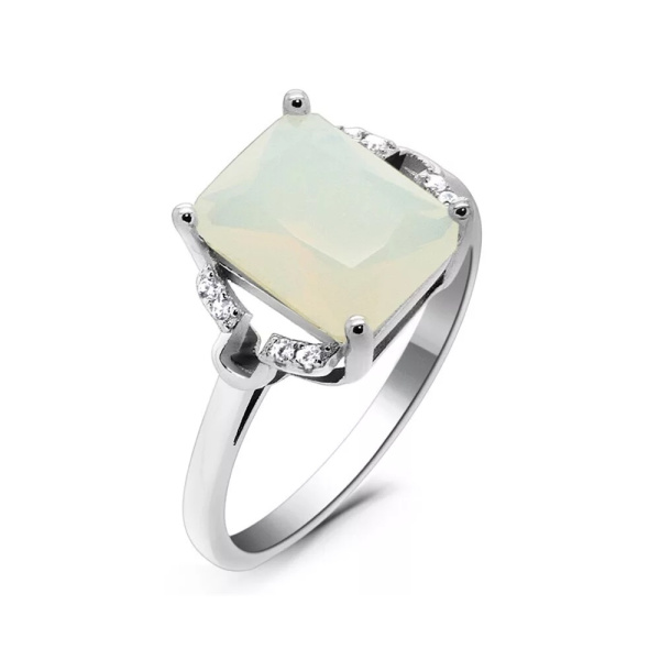 Кольцо из серебра с лунным камнем и цирконами