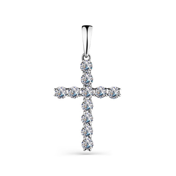 Декоративный крестик из белого золота с фианитами