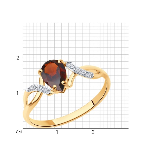 Кольцо из красного золота с гранатом и фианитами