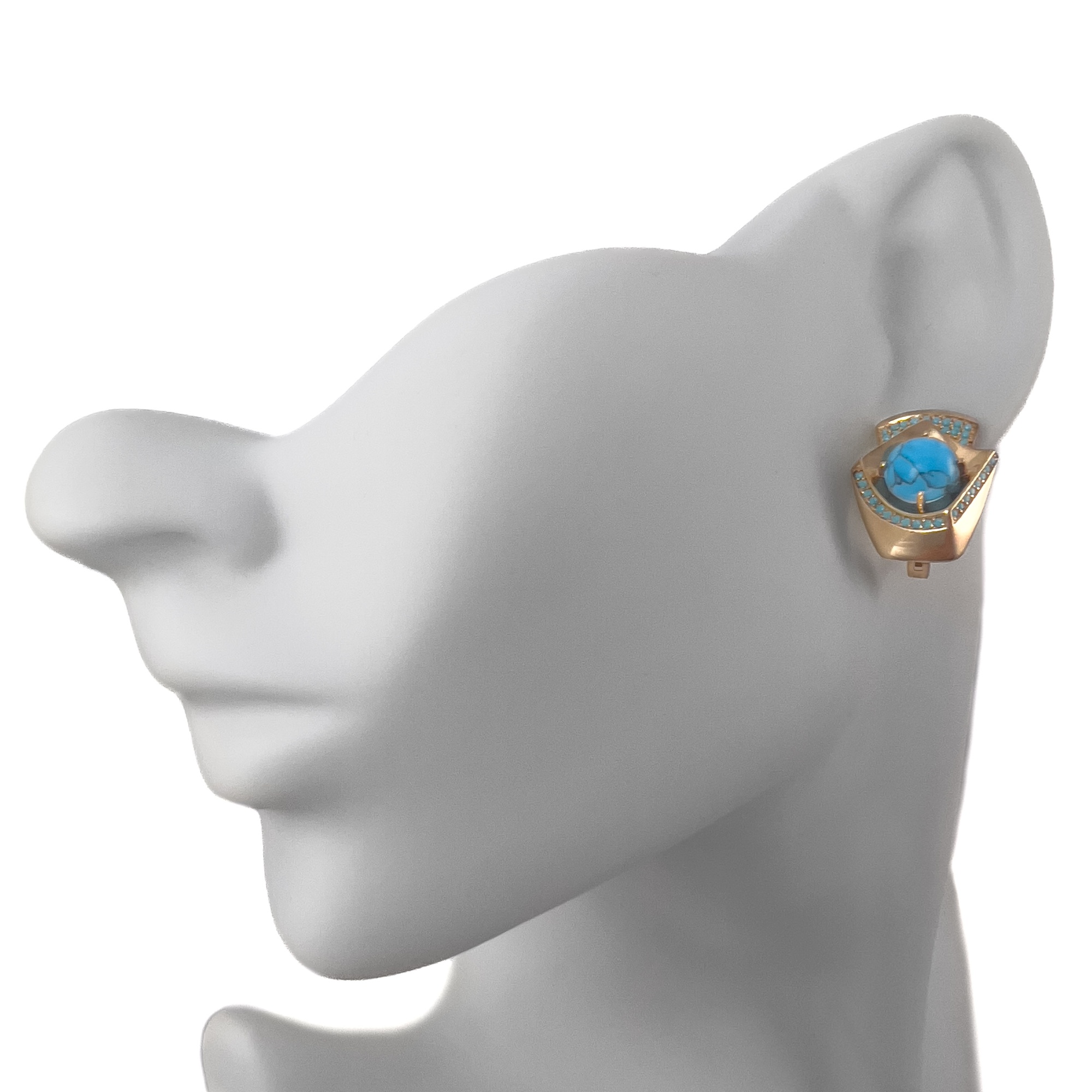 Серьги из красного золота с бирюзой и фианитами