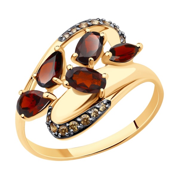 Кольцо из красного золота с гранатами и фианитами