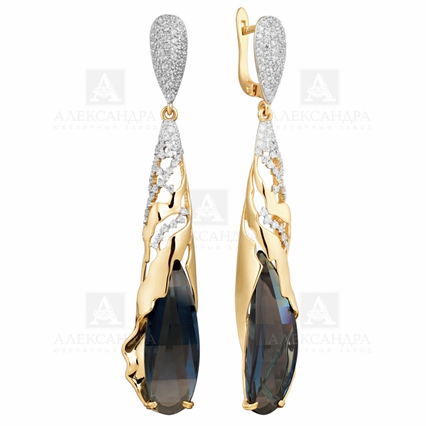 Серьги из красного золота с раухтопазами и фианитами