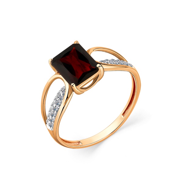 Кольцо из золота с гранатом и фианитами