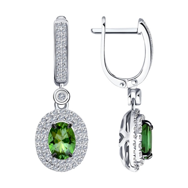 Серьги из белого золота с турмалинами и бриллиантами