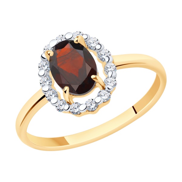 Кольцо из красного золота с гранатом и фианитами