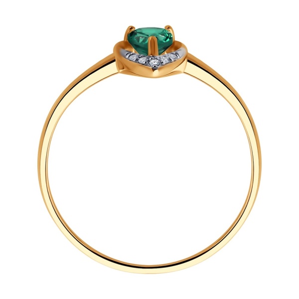 Кольцо из красного золота с гидротермальным изумрудом и бриллиантами