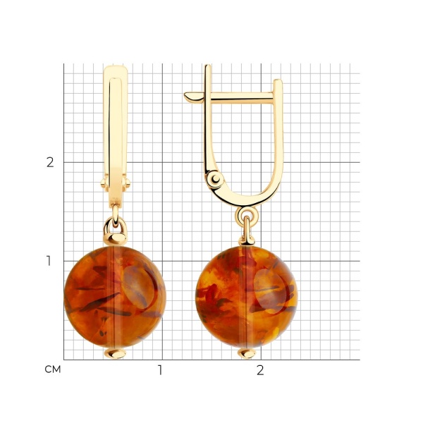 Серьги из красного золота с янтарем