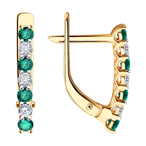 Серьги из красного золота с изумрудами и бриллиантами