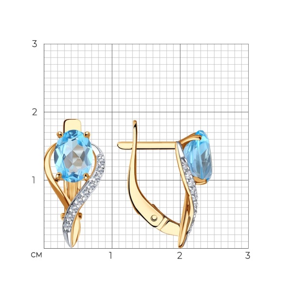 Серьги из красного золота с топазами и фианитами