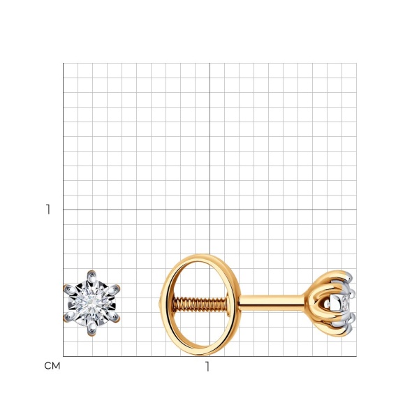 Серьги пусеты из красного золота с бриллиантами