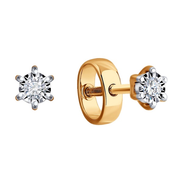 Серьги пусеты из красного золота с бриллиантами