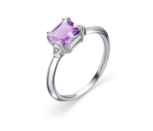Кольцо из серебра с аметистом и бриллиантами
